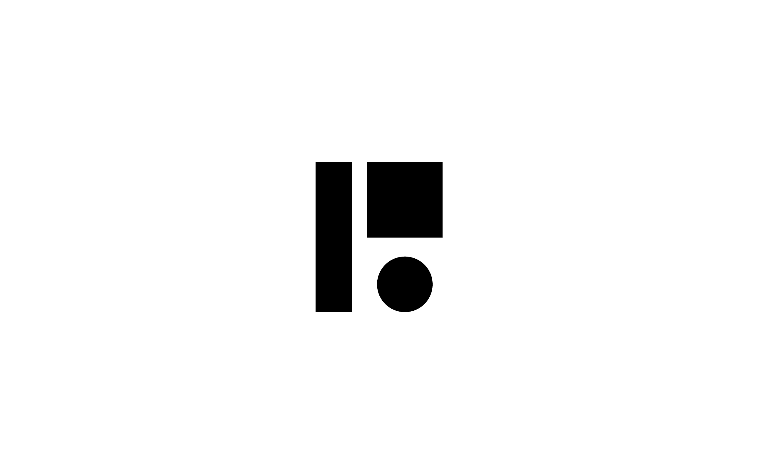 Patio Brasil graphic symbol composed of three black geometric elements: a vertical bar, a rectangle and a circle on a white background. Minimalist brand mark derived from the formal synthesis of the company’s outdoor furniture by Sandro Bianco and SB\Design.